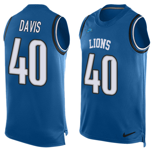 Nike Lions #40 Jarrad Davis Blue Team Color Men's Stitched NFL Limited Tank Top Jersey
